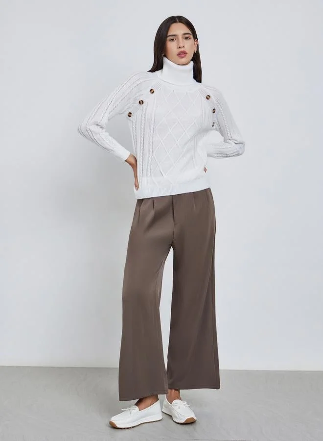 Take Two Take Two White Cable Knit Turtleneck Sweater