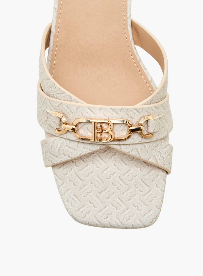 Flora Bella By Shoexpress Monogram Print Cross-Strap Sandals with Block Heels