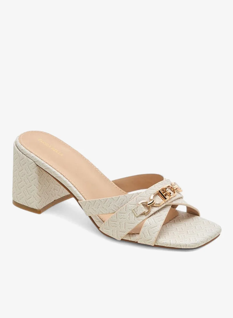 Flora Bella By Shoexpress Monogram Print Cross-Strap Sandals with Block Heels