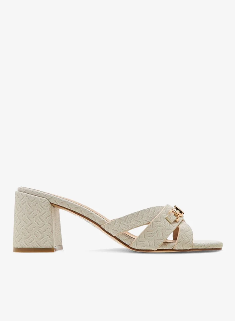 Flora Bella By Shoexpress Monogram Print Cross-Strap Sandals with Block Heels