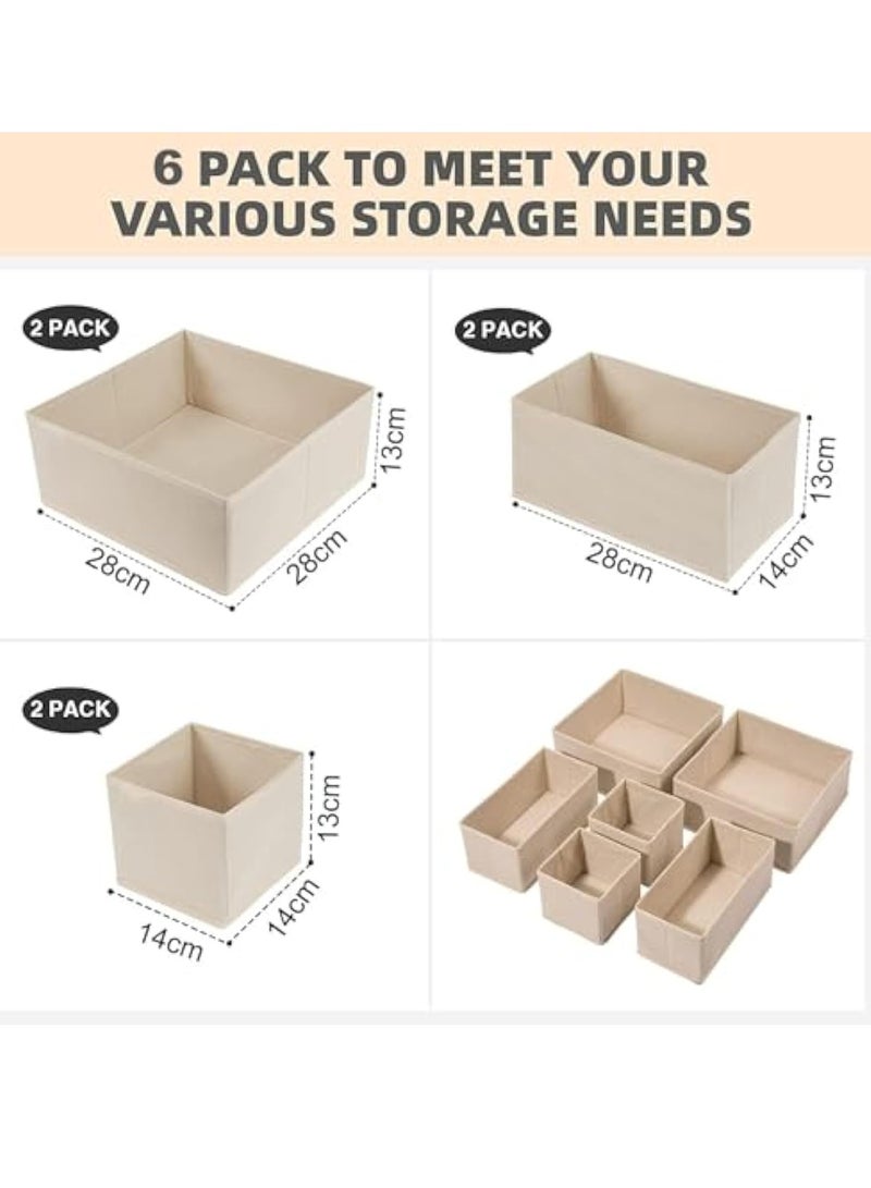 Arabest Foldable Cloth Storage Box, 6 Pack Underwear Drawer Organizer, Foldable Closet Organizers, Storage Dresser Drawer Dividers, Cloth Drawer Storage Organizer Boxes, for Clothes, Scarves (Beige) - Image 2