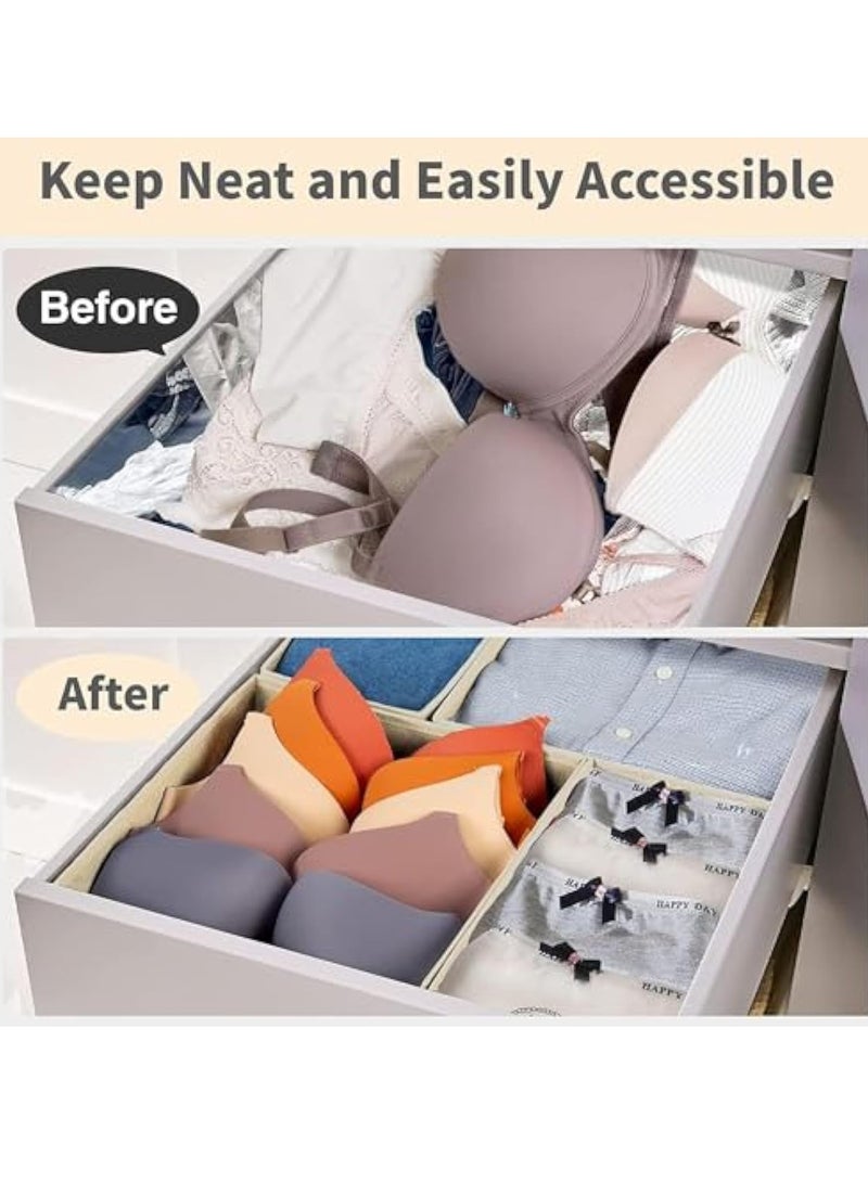 Arabest Foldable Cloth Storage Box, 6 Pack Underwear Drawer Organizer, Foldable Closet Organizers, Storage Dresser Drawer Dividers, Cloth Drawer Storage Organizer Boxes, for Clothes, Scarves (Beige) - Image 5