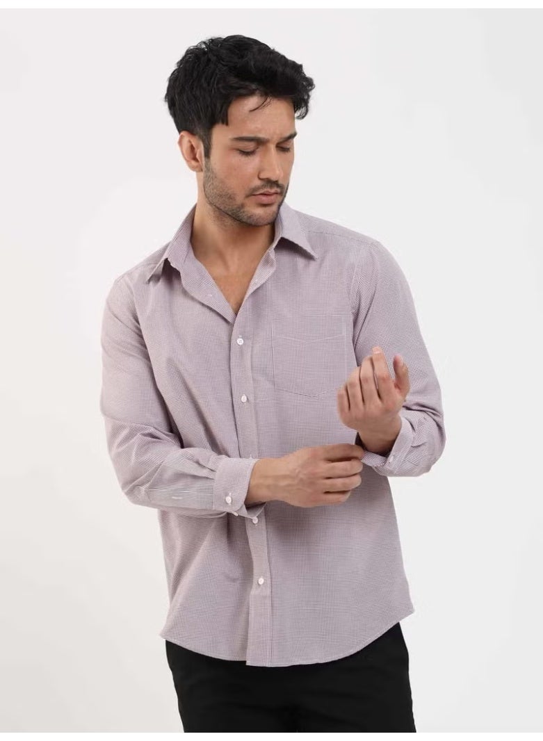 Dufy Brown Men's Regular Fit Checkered Classic Collar Long Sleeve Shirt - 91734 - Image 3
