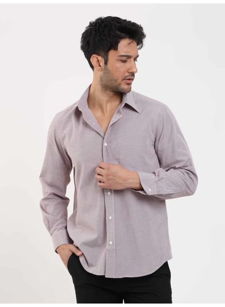 Dufy Brown Men's Regular Fit Checkered Classic Collar Long Sleeve Shirt - 91734 - Image 1