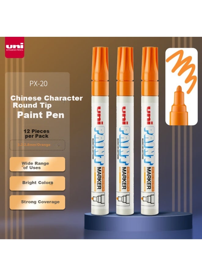 Uni Mitsubishi (Uni) Px-20 Medium-Sized Paint Pen (Orange), 2.2-2.8Mm (12-Pack), (Suitable For Car Touch-Up Painting) - Image 1