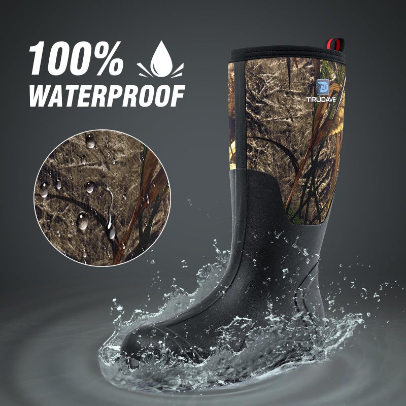 Trudave Rubber Boots for Men with Steel Shank, Waterproof Insulated Reliable Rain Boots for Outdoor Work Hunting, Warm Dry 5mm Neoprene Anti-slip All-Season Mud Boots, Size 5-14 - Image 3