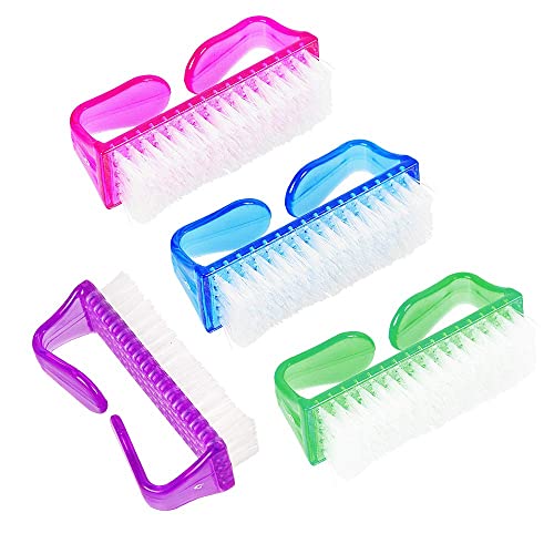 MEPOINT Handle Grip Nail Brush Fingernail Cleaner Pedicure Scrub Foot Brushes Toes Cleaning Tool Kit Multicolor Plastic 4 Pcs - Image 1
