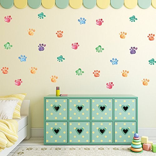 Finduat 42 Pcs Colorful Hand Painted Dog Paw Stickers Prints for Wall, Floor Decals, Classroom Home Party Decoration, Home Kid's Room Creative Wallpaper Mural Art Decorations - Image 4