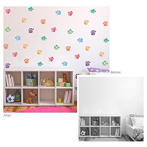 Finduat 42 Pcs Colorful Hand Painted Dog Paw Stickers Prints for Wall, Floor Decals, Classroom Home Party Decoration, Home Kid's Room Creative Wallpaper Mural Art Decorations - Image 5