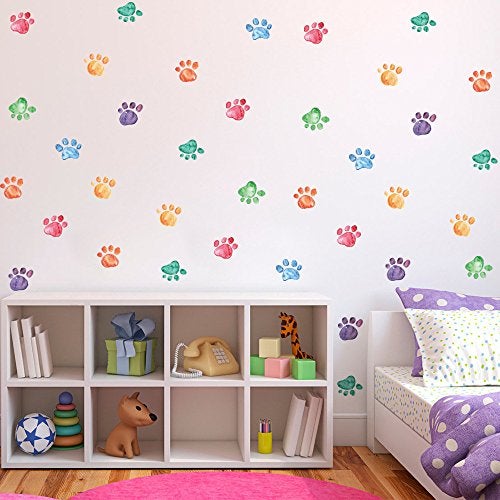 Finduat 42 Pcs Colorful Hand Painted Dog Paw Stickers Prints for Wall, Floor Decals, Classroom Home Party Decoration, Home Kid's Room Creative Wallpaper Mural Art Decorations - Image 2