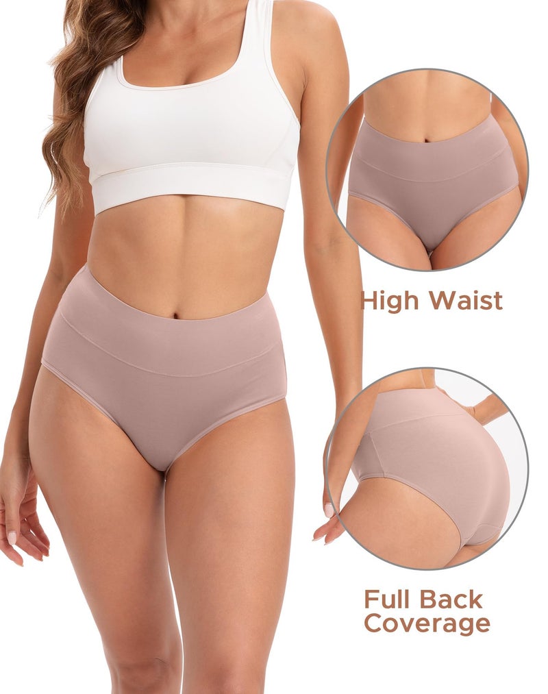 INNERSY Women's Underwear Cotton Soft Underwear High Waisted Breathable Briefs 5 Pack, Mist Sand, X-Large - Image 2