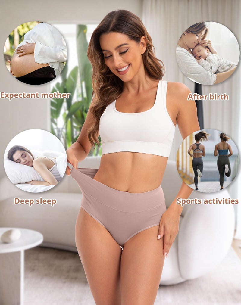 INNERSY Women's Underwear Cotton Soft Underwear High Waisted Breathable Briefs 5 Pack, Mist Sand, X-Large - Image 4