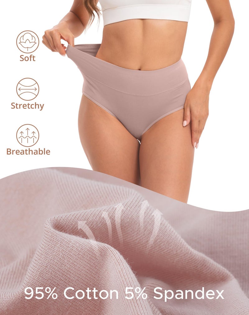 INNERSY Women's Underwear Cotton Soft Underwear High Waisted Breathable Briefs 5 Pack, Mist Sand, X-Large - Image 5
