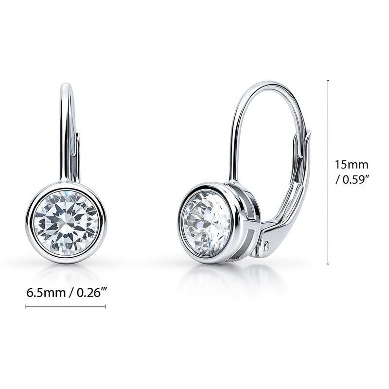 BERRICLE Sterling Silver Solitaire Leverback Drop Dangle Earrings for Women 1.2 Carat Bezel Set Round Cut Cubic Zirconia CZ - Image 2