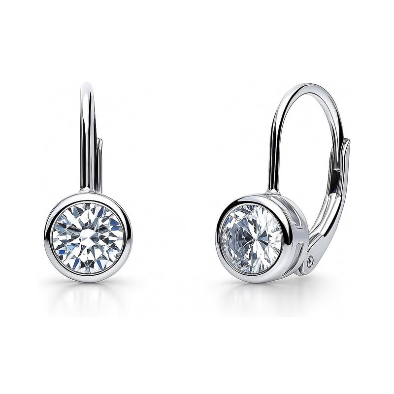 BERRICLE Sterling Silver Solitaire Leverback Drop Dangle Earrings for Women 1.2 Carat Bezel Set Round Cut Cubic Zirconia CZ - Image 1