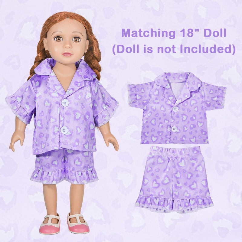 Icosy Matching Doll & Girls Pajamas Silk Kids Pjs 2 Pcs Satin Button-Down Top And Shorts For American 18"" Doll Girl Clothes Light Purple - Image 2