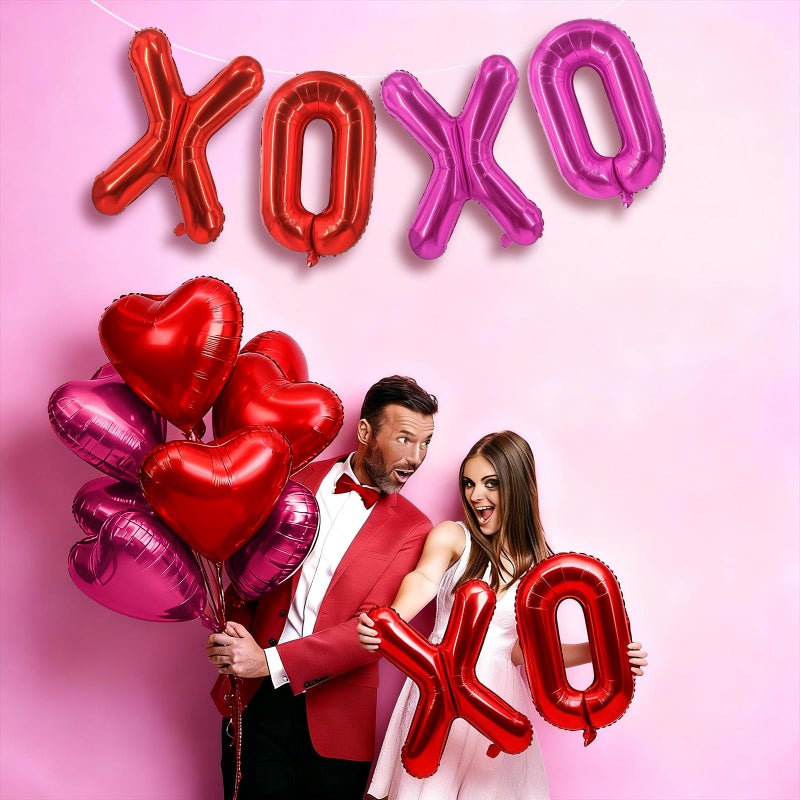 Froova Red XOXO Heart Balloons 6 Pcs Valentines Day Balloons Red Pink Heart Shaped Balloon XOXO Foil Balloon Letters for Girls Women Anniversary Sweet Valentine Day Romantic Decor Special Night Party - Image 4