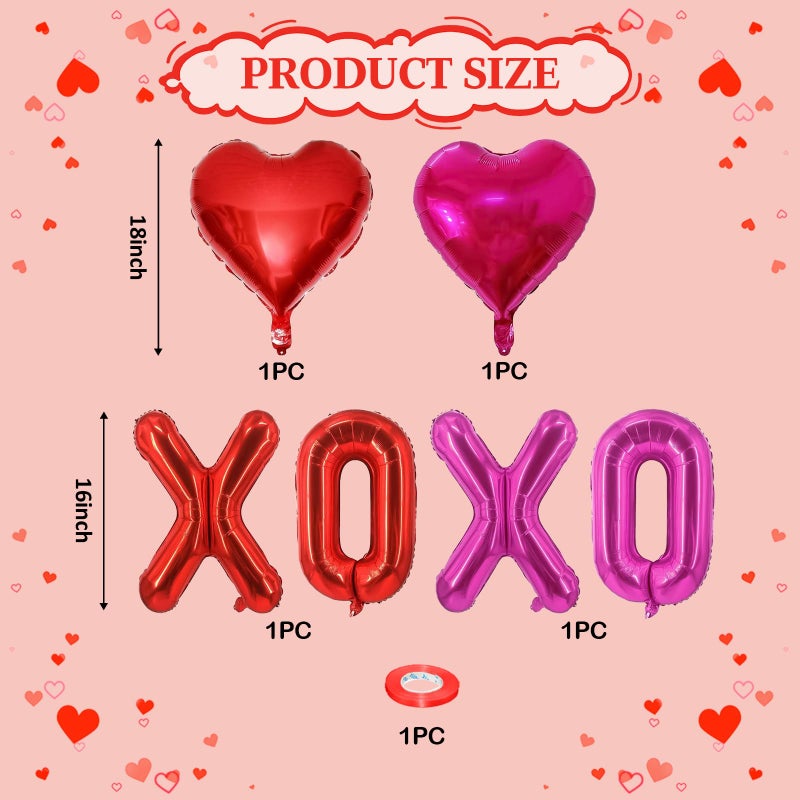 Froova Red XOXO Heart Balloons 6 Pcs Valentines Day Balloons Red Pink Heart Shaped Balloon XOXO Foil Balloon Letters for Girls Women Anniversary Sweet Valentine Day Romantic Decor Special Night Party - Image 2