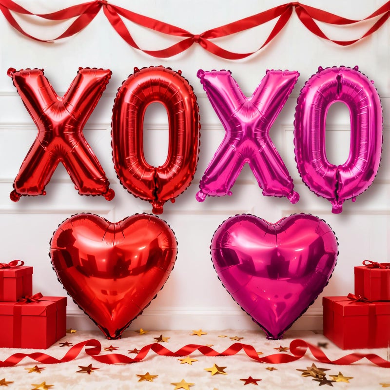 Froova Red XOXO Heart Balloons 6 Pcs Valentines Day Balloons Red Pink Heart Shaped Balloon XOXO Foil Balloon Letters for Girls Women Anniversary Sweet Valentine Day Romantic Decor Special Night Party - Image 1