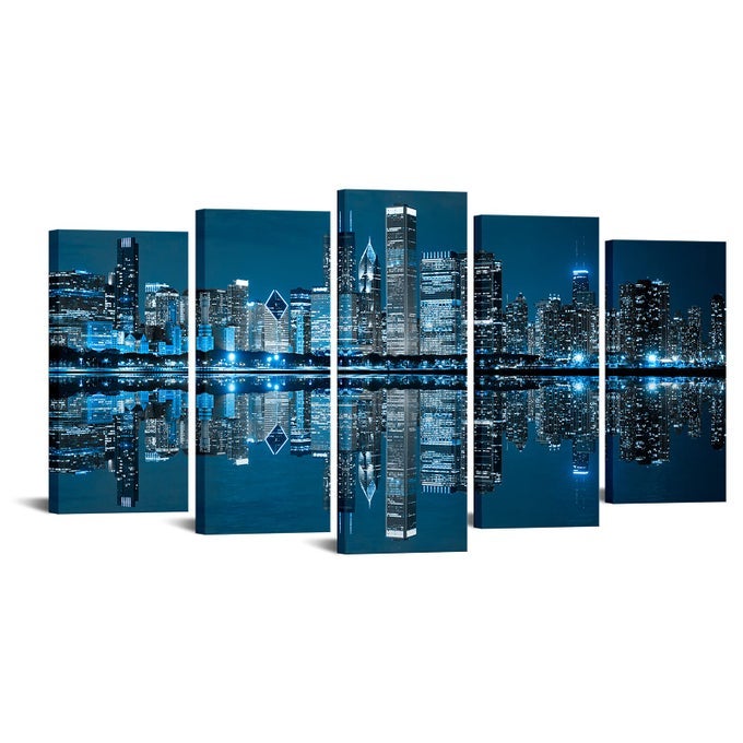CHICAGO CANVAS WALL ART CHICAGO SKYLINE PICTURE PAINTING BLUE CITY NIGHT DECORATION FOR OFFICE LIVING ROOM LARGE