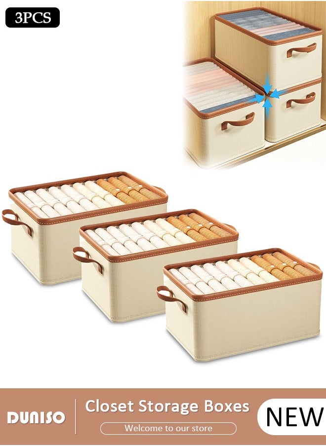 DUNISO 3 Pieces Foldable Closet Storage Organizer Washable Closet Storage Box with Carrying Handles Cube Storage Bin for Clothes Wardrobe Home Bedroom Office  - Image 1