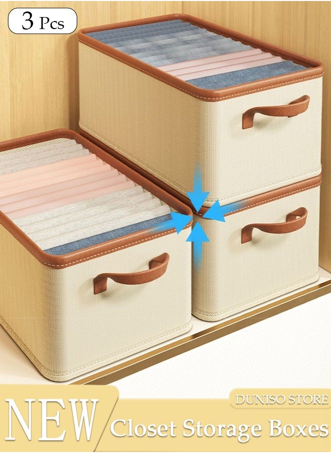 DUNISO - 3 Pieces Foldable Closet Storage Organizer Washable Closet Storage Box with Carrying Handles Cube Storage Bin for Clothes Wardrobe Home Bedroom Office - Image 1