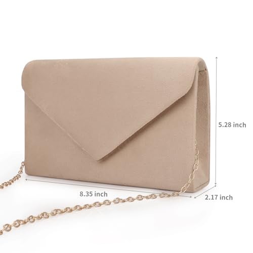 BBjinronjy Clutch Purse Evening Bag for Women Evening Wedding Party Velvet Suede Pleated Handbag (Nude) - Image 4