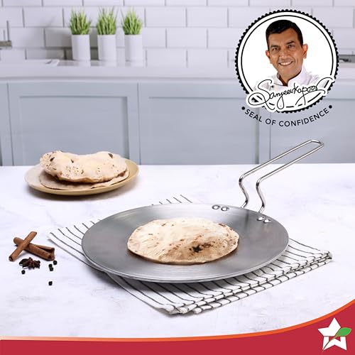Wonderchef Nigella Tri-ply Stainless-Steel Concave Roti Tawa 26cm for Kitchen, Non-Toxic, Chemical & PFOA Free, Gas Stove & Induction Friendly, Cool-Touch Handle, 10-Yr Warranty, Silver - Image 3