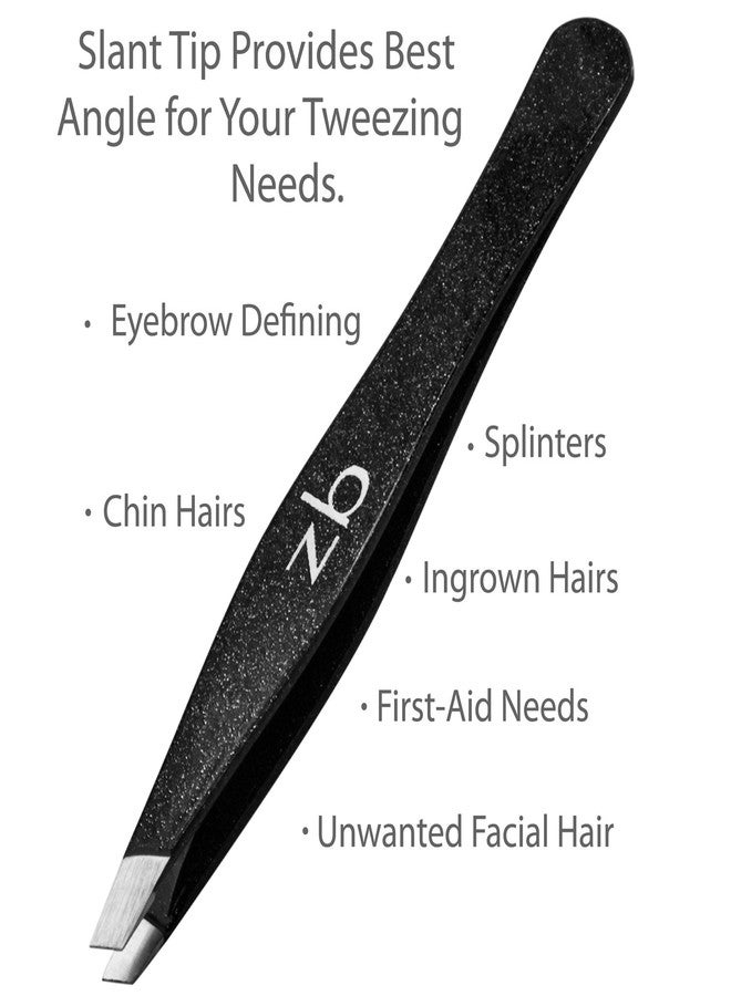 Zizzili Basics Tweezers - Surgical Grade Stainless Steel - Slant Tip for Expert Eyebrow Shaping and Facial Hair Removal - with Protective Pouch - Best Tweezer for Men and Women (Black) - Image 4