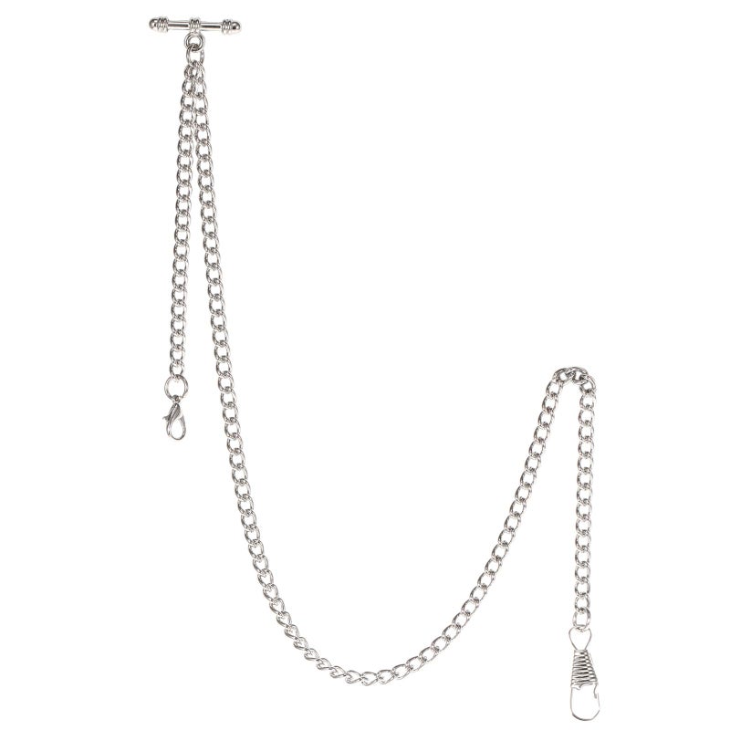 TREEWETO Pocket Watch Albert Chain T-Bar Watch Chain Link 16 inch 2 Hooks Silver Classic Antique Fob T Bar - Image 3