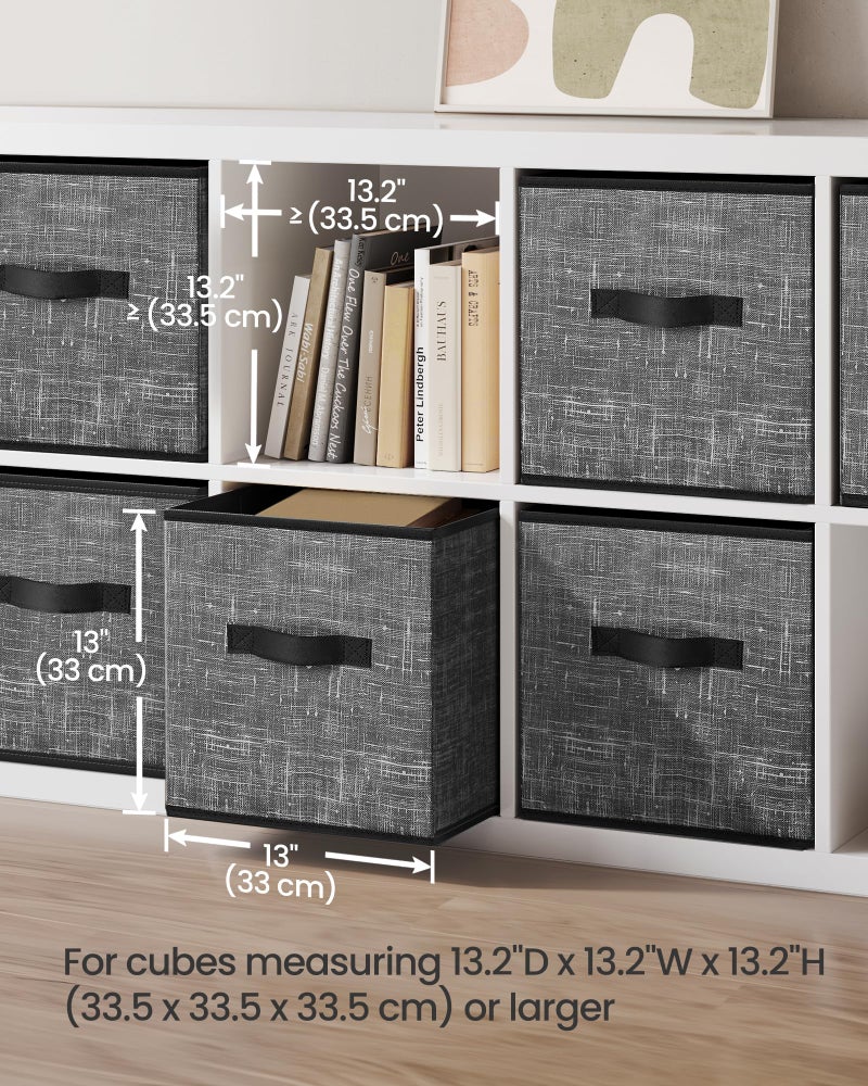 SONGMICS Storage Cubes, 13-Inch Non-Woven Fabric Bins with Double Handles, Set of 6, Closet Organizers for Shelves, Foldable, for Clothes, Classic Black UROB033B01 - Image 3