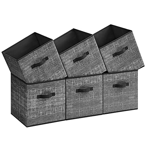 SONGMICS Storage Cubes, 13-Inch Non-Woven Fabric Bins with Double Handles, Set of 6, Closet Organizers for Shelves, Foldable, for Clothes, Classic Black UROB033B01 - Image 1
