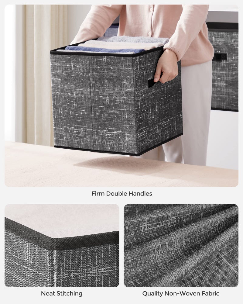 SONGMICS Storage Cubes, 13-Inch Non-Woven Fabric Bins with Double Handles, Set of 6, Closet Organizers for Shelves, Foldable, for Clothes, Classic Black UROB033B01 - Image 5