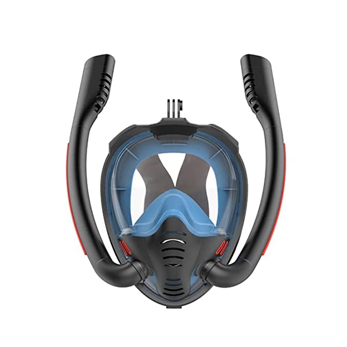 Matiko Full Face Snorkel Mask,Double-Tube Dry Top Diving Mask 180°Panoramic Anti-Fog & Anti-Leak with Detachable Camera Mount,Easy Breathing and Professional Snorkeling Gear for Adults (Black L/XL) - Image 1