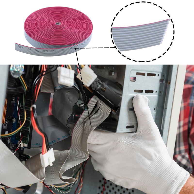 Antrader IDC Flat Ribbon Cable,10 Wire (32ft) for 2.54mm Connectors, Grey - Image 2