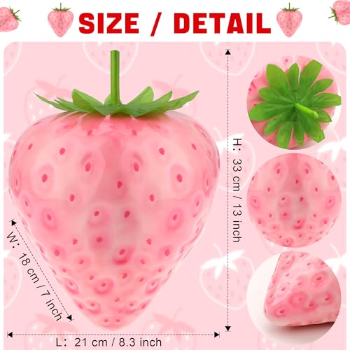 Woration 13inch Plastic Fake Oversize Pink Strawberry Artificial Fruit Decoration Realistic Prop for Home Kitchen Cabinet Party Ornament Basket Display - Image 3