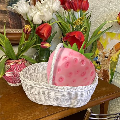 Woration 13inch Plastic Fake Oversize Pink Strawberry Artificial Fruit Decoration Realistic Prop for Home Kitchen Cabinet Party Ornament Basket Display - Image 2
