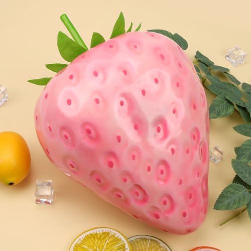 Woration 13inch Plastic Fake Oversize Pink Strawberry Artificial Fruit Decoration Realistic Prop for Home Kitchen Cabinet Party Ornament Basket Display - Image 4