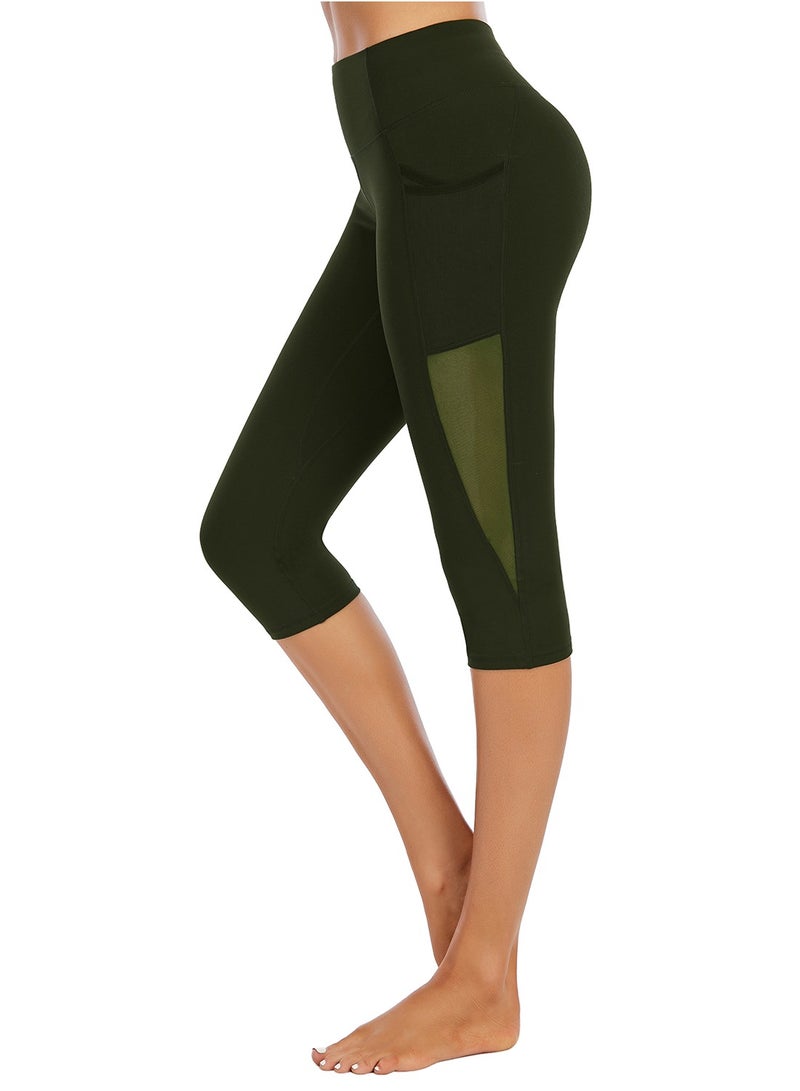 Army green yoga pants lady's high waist buttock thin summer skintight fast dry cropped pants running training sports fitness pants - Image 2