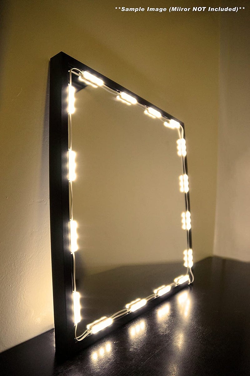 Khodiyar Online Store Khodiyar Online Store Round Plastic Frame Wall Mount Vanity Or Dressing Mirror MakeUp Led Module Light Warm White Set Of 20 Module Or 60 Leds 10 Feet With AdapterMirror Not Included  - Image 2