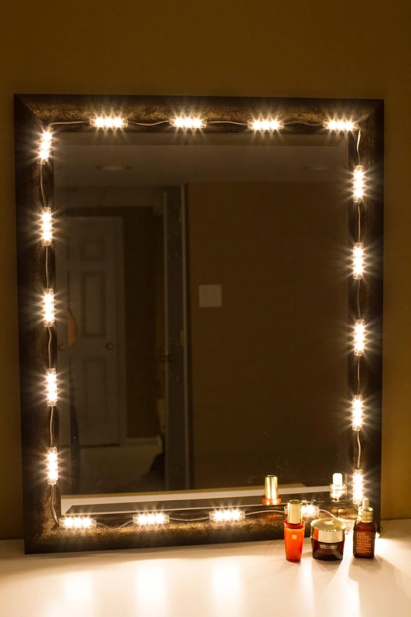 Khodiyar Online Store Khodiyar Online Store Round Plastic Frame Wall Mount Vanity Or Dressing Mirror MakeUp Led Module Light Warm White Set Of 20 Module Or 60 Leds 10 Feet With AdapterMirror Not Included  - Image 1