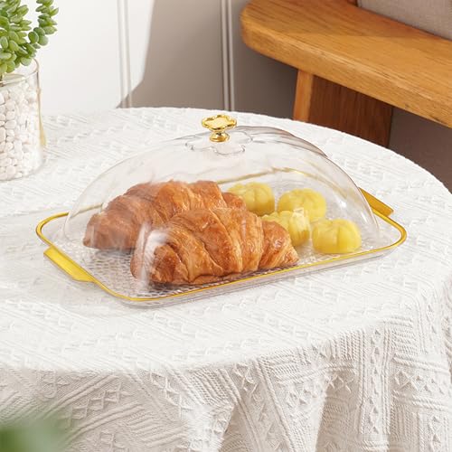 HomDSim Cake Plate with Dome Cake Stand with CoverPlastic Serving Platter Tray with Lid ShatterProof Perfect for Display Party Entertaining 124Rectang Tray wih Lid - Image 1