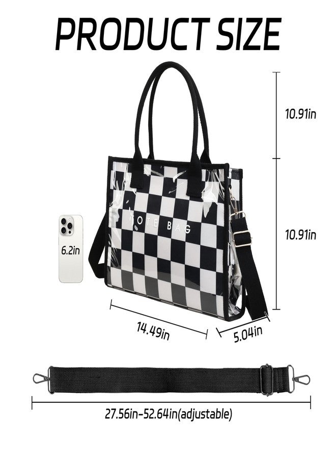 GISMTR PVC Tote Bag for Women Large Letters Print Hobo Handbags Kraft Paper Shoulder Bag with Strap for Work Travel, Black and White Checkered - Image 2