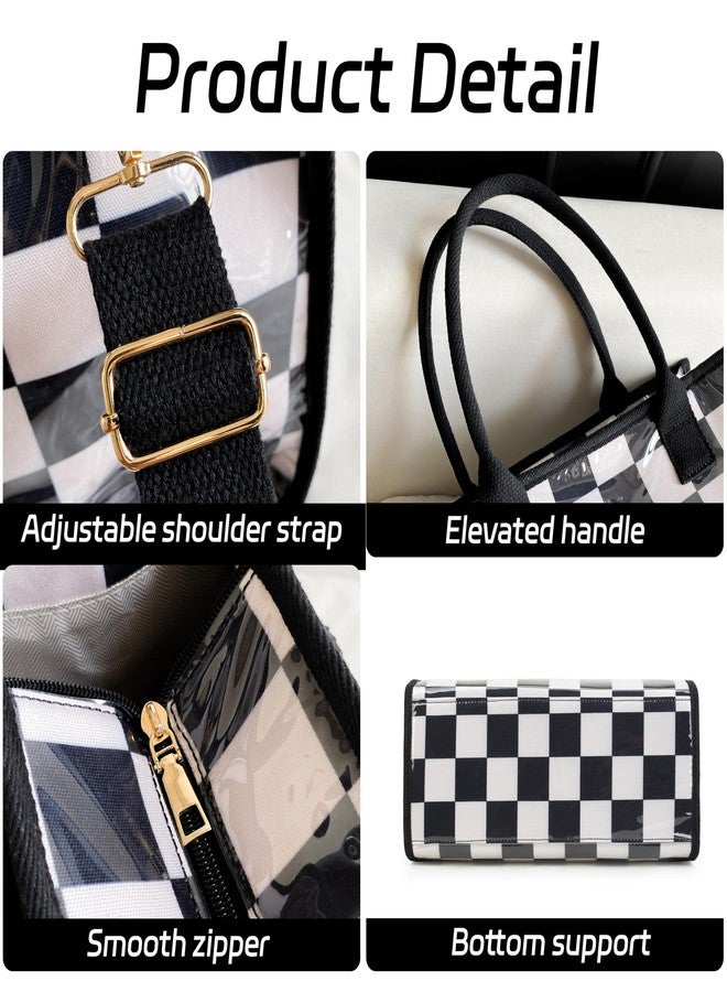 GISMTR PVC Tote Bag for Women Large Letters Print Hobo Handbags Kraft Paper Shoulder Bag with Strap for Work Travel, Black and White Checkered - Image 3