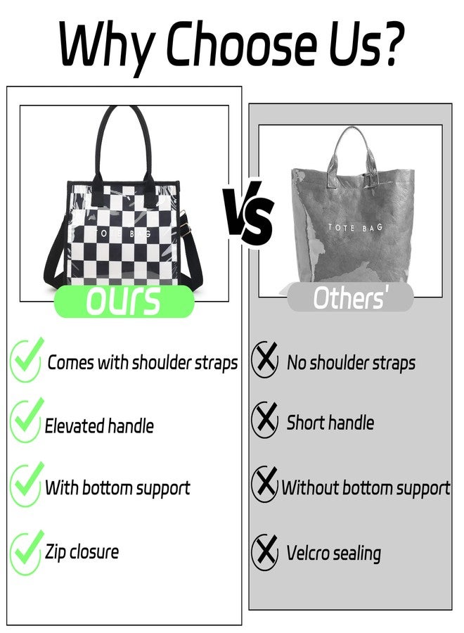 GISMTR PVC Tote Bag for Women Large Letters Print Hobo Handbags Kraft Paper Shoulder Bag with Strap for Work Travel, Black and White Checkered - Image 4