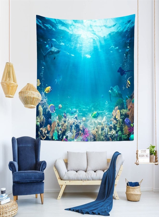 Loccor Underwater World Tapestry Blue Ocean Wall Hanging Under the Sea Coral Reef Wall Tapestry 80X60 Inches Tropical Fish Tank Undersea Tapestries Marine Wall Art for Bedroom Living Room Dorm Decor - Image 2