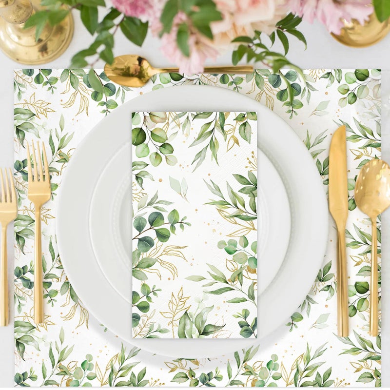 IANFEPH 100PCS Greenery Paper Napkins 3 Ply Disposable Hand Towels for Bathroom Green Eucalyptus Leaf Guest Napkins Decorative Dinner Napkins for Bridal Baby Shower Wedding Birthday Spring Party - Image 4