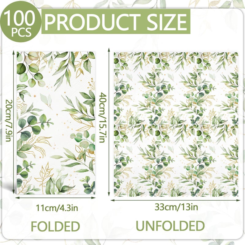 IANFEPH 100PCS Greenery Paper Napkins 3 Ply Disposable Hand Towels for Bathroom Green Eucalyptus Leaf Guest Napkins Decorative Dinner Napkins for Bridal Baby Shower Wedding Birthday Spring Party - Image 2