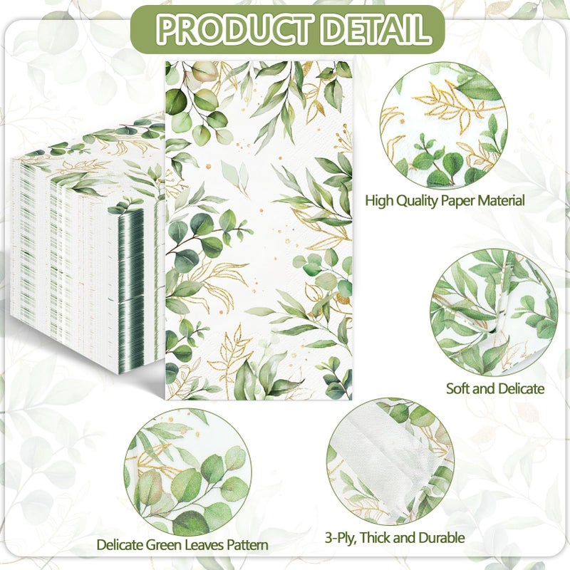 IANFEPH 100PCS Greenery Paper Napkins 3 Ply Disposable Hand Towels for Bathroom Green Eucalyptus Leaf Guest Napkins Decorative Dinner Napkins for Bridal Baby Shower Wedding Birthday Spring Party - Image 3