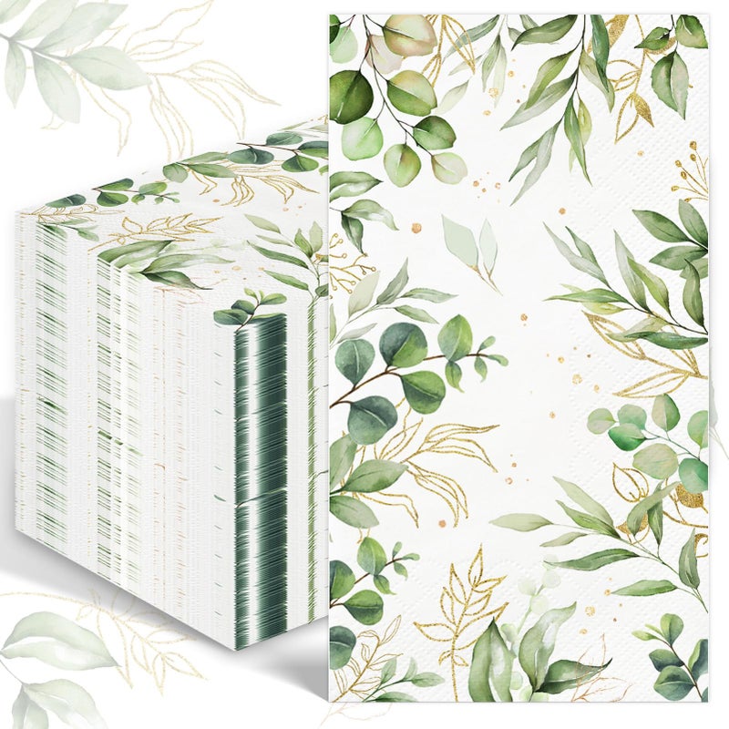 IANFEPH 100PCS Greenery Paper Napkins 3 Ply Disposable Hand Towels for Bathroom Green Eucalyptus Leaf Guest Napkins Decorative Dinner Napkins for Bridal Baby Shower Wedding Birthday Spring Party - Image 1